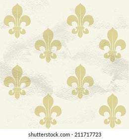 Seamless grungy vintage pattern from beige Fleur-de-lys