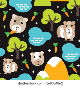 Seamless guinea pig garden and carrots illustration background pattern in vector