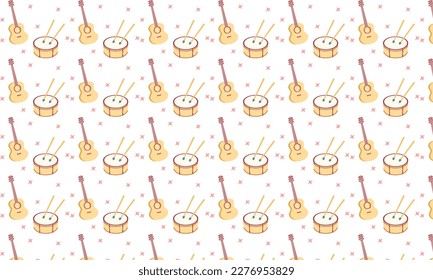 Seamless guitar, stick and drum pattern illustration