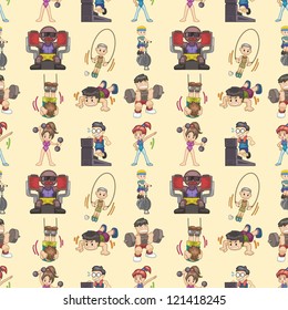 seamless gym pattern,cartoon vector illustration
