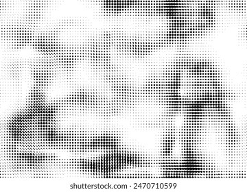 Seamless halftone dot pattern with glitch dots. Transparent see-through background. Vector.