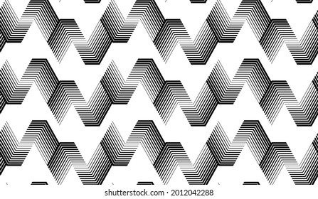 Seamless halftone geometric stripe line pattern vector on black background, Halftone polygon pattern for Fabric and textile printing, jersey print, wrapping paper, backdrops and packaging