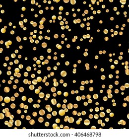 Seamless halftone gold pattern. Abstract vector colored round dots background. Halftone metal particles.