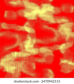 Seamless halftone golden dotted fabric with red base. Fluctuation shift of dotted frame.Vector.