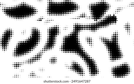 Seamless halftone monochrome polka dot pattern with tulips. Black on transparent background. Vector.