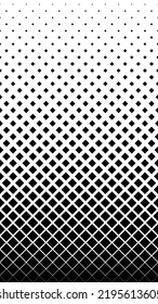 Seamless halftone pattern with diamond or tilted square shape. Black and white geometric gradient background.