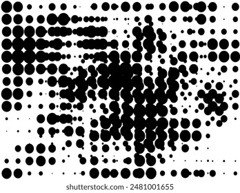 Seamless halftone pattern of shifted globules. Lattice nodes are shifted. Transparent background. Vector.