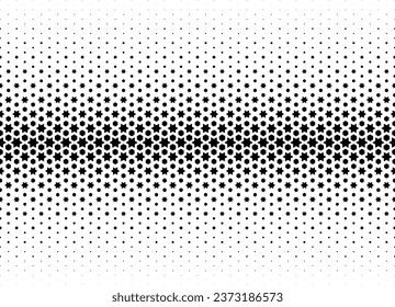 Seamless halftone vector background. Filled with black stars and hexagones . Average fade out.