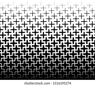 Seamless halftone vector background.Filled with black crosses. .Average fade out.