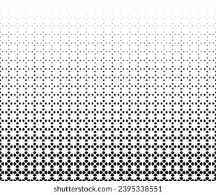 Seamless halftone vector background.Filled with black figures .Long fade out.  64 figures in height