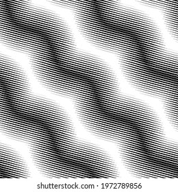 Seamless halftone wavy pattern. Stylish monochrome striped texture. Modern vector abstract background.