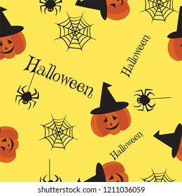 Seamless halloweeen pumpkin spider horror pattern vector