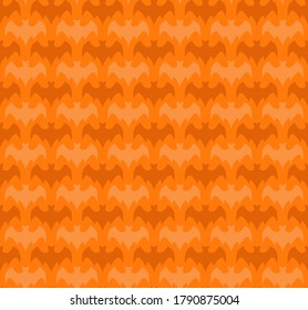 Seamless Halloween background with bats. Silhouettes of bats on an orange background in a checkerboard pattern. Vector illustration in a simple flat style for design and web.