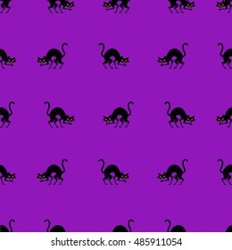 Seamless halloween background black cat vector pattern