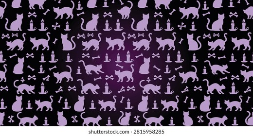 Seamless halloween background with black cats candles and bones frame freepik