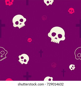 Seamless Halloween Background Collection with Skull and Cross, Great for Invitation, Banner, Ads and Card. Retro Vector Illustration Set