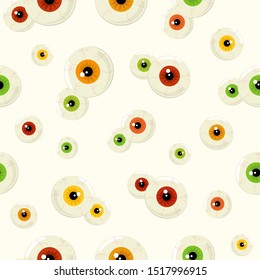 Seamless Halloween background with colored eyes isolated on white background. Illustration with scary look can be used for backdrops, holiday cards, children's clothing or things design, banners.