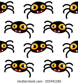 Seamless Halloween background with cute spiders