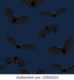 Seamless halloween background with  night sky and bats flying 
