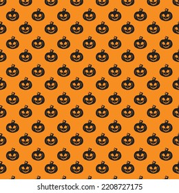 Seamless Halloween background pattern with pumpkin jack o lantern skull bat ghost pumpkin bone candies spider orange and yellow color