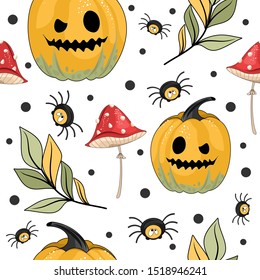 Seamless Halloween background with pumpkins. Vector illustration.