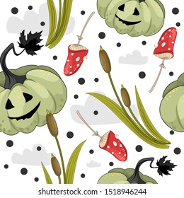 Seamless Halloween background with pumpkins. Vector illustration.