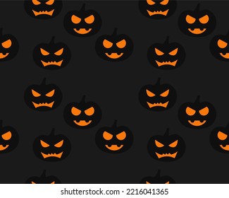 Seamless Halloween background with the terrible pumpkins coming from darkness