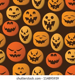 Seamless Halloween Background - Various Colorful Teeth Smiling Spooky Pumpkin Faces