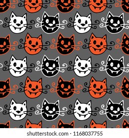 Seamless halloween background. Vector pattern with halloween vampire cats