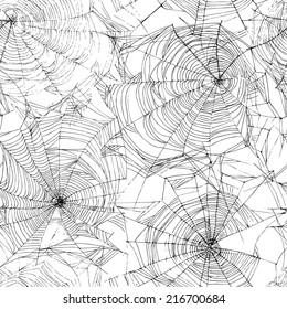 Seamless halloween background with web. Vector Illustration.