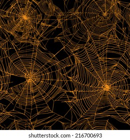 Seamless halloween background with web. Vector Illustration.