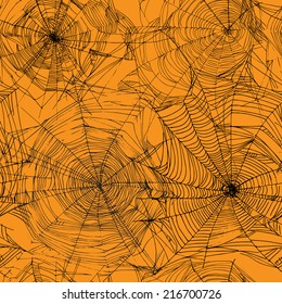 Seamless halloween background with web. Vector Illustration.