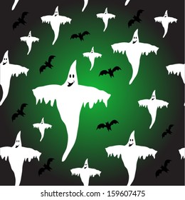 Um fundo de Halloween sem costura que é totalmente ladrilhável com fantasmas e morcegos