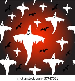 A seamless Halloween background which is fully tileable with ghosta and bats