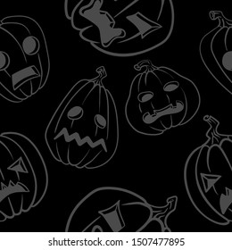Seamless halloween backgrounds. Vector hand-drawn illustration. Illustration of couple pampkins