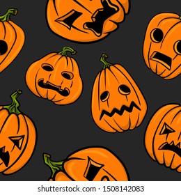 Seamless halloween backgrounds. Vector hand-drawn illustration. Illustration of couple pampkins