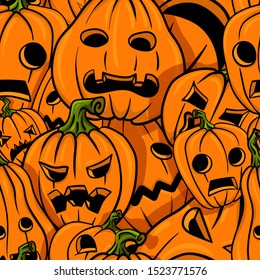 Seamless halloween backgrounds. Vector hand-drawn illustration. Illustration of couple pampkins