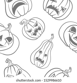 Seamless halloween backgrounds. Vector hand-drawn illustration. Illustration of couple pampkins