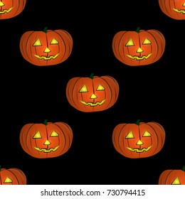 Seamless halloween backgrounds. Vector hand-drawn illustration. Seamless pattern of couple pampkins eps10