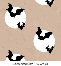 Seamless Halloween Bats Moon Brown Paper Pattern