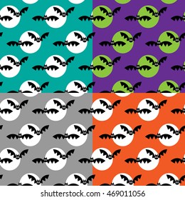 Seamless halloween bats on moon vector background patterns