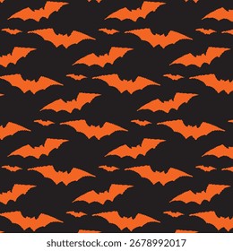 Patrón de murciélagos de halloween sin fisuras, Vector de ilustración de halloween, estilo vintage de dibujo de líneas.
