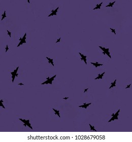 Seamless Halloween Black Bats Ultra Violet Structured Background Vector Pattern