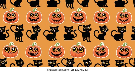 Padrão de gato preto sem costura Halloween. Ilustração de vetor.