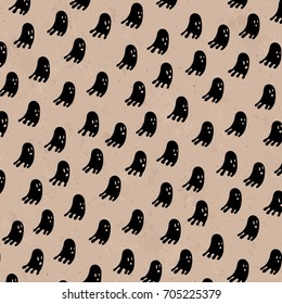 Seamless Halloween Black Ghost Brown Paper Pattern