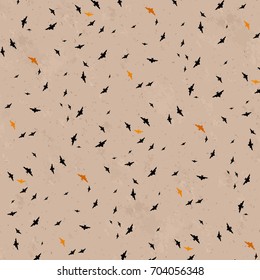 Seamless Halloween Black Orange Bats Brown Paper Pattern