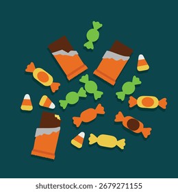 Seamless Halloween Candy Pattern – Colorful Sweets and Treats