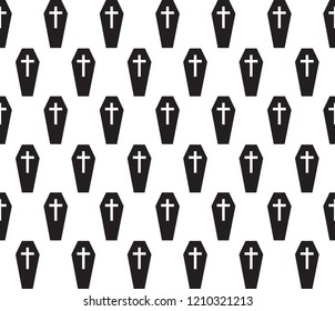 Seamless Halloween coffin pattern on white background - Vector illustration