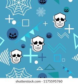 Seamless halloween creative pattern with funny ghost for baby and kids trendy colorful fashion and textile print. Vector illustration cute spooky monster.