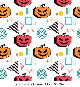 Seamless halloween creative pattern with funny ghost for baby and kids trendy colorful fashion and textile print. Vector illustration cute spooky monster.